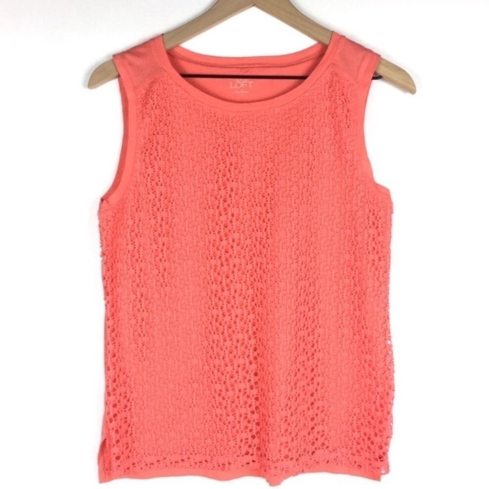 LOFT Top Sleeveless Eyelet Lace Crochet Overlay Boho Salmon Peach Size Small